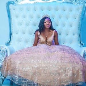 Gold ball gown. Size 1. Glitter all over. Rhinestone around stitching.worn once